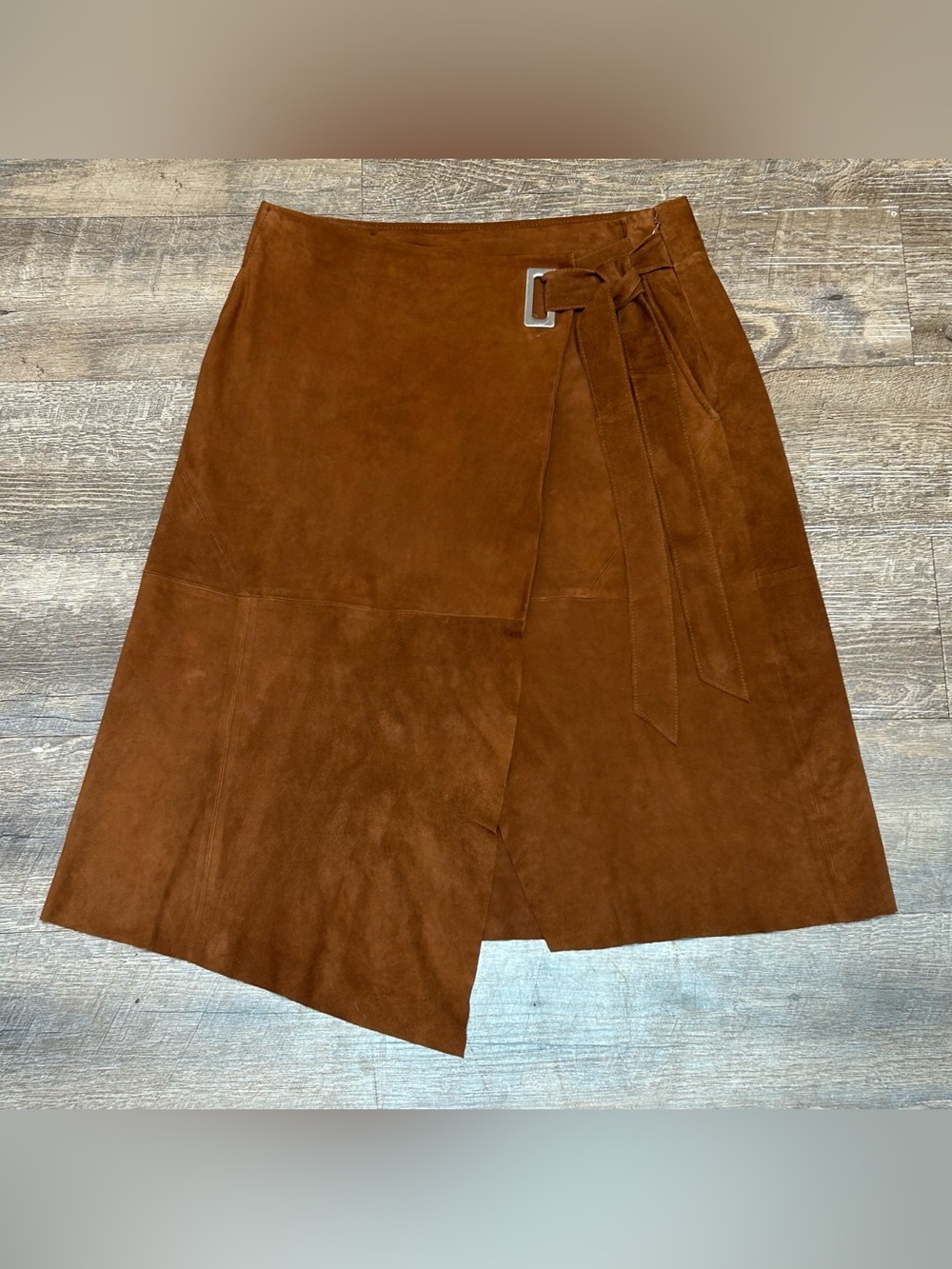 White House Black Market Brown Asymmetrical Suede Wrap Skirt